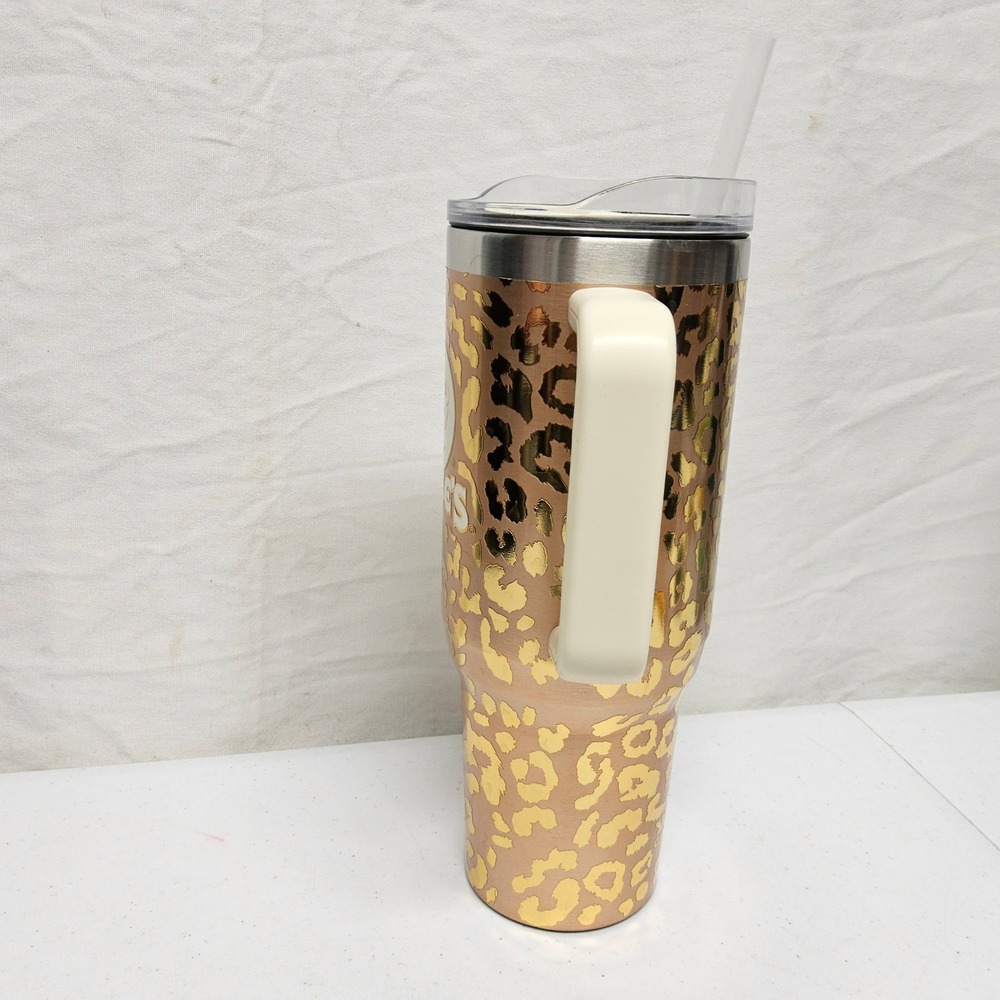 Buc-ee's Yukon Outfitters Tumbler 40oz Rose Gold Leopard Print Beaver Logo Lid - Picture 6 of 10